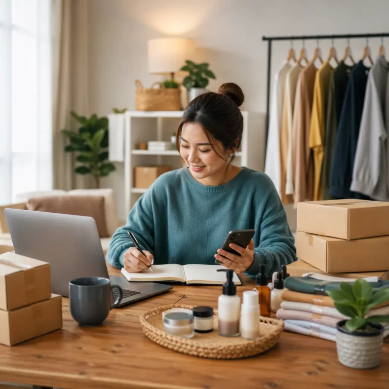 Een rustige thuiswerkplek voor iemand die naast een baan een eigen online onderneming opbouwt.